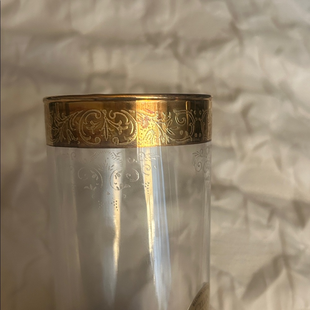 Cellini 24K Gold Rim and Etched Tall Highball Glass Set - (Set of 4) - Picture 4 of 5